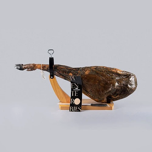 JAMBON CEBO IBÉRIQUE 50% DE 8 KG + PORTE-JAMBON ET COUTEAU GRATUITS