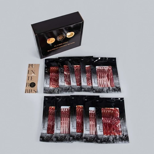 PACK 1 : 10 SACHETS D'ÉPAULE DE PORC 100% IBÉRIQUE NOURRI AUX GLANDS, COUPÉE À LA MACHINE. PACK 1 : 10 SACHETS D'ÉPAULE DE PORC 100% IBÉRIQUE NOURRI AUX GLANDS, COUPÉE À LA MACHINE.